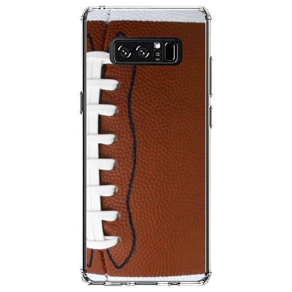 DistinctInk Clear Shockproof Hybrid Case for Samsung Galaxy Note 8 - TPU Bumper, Acrylic Back, Tempered Glass Screen Protector - Football Texture Photo Laces