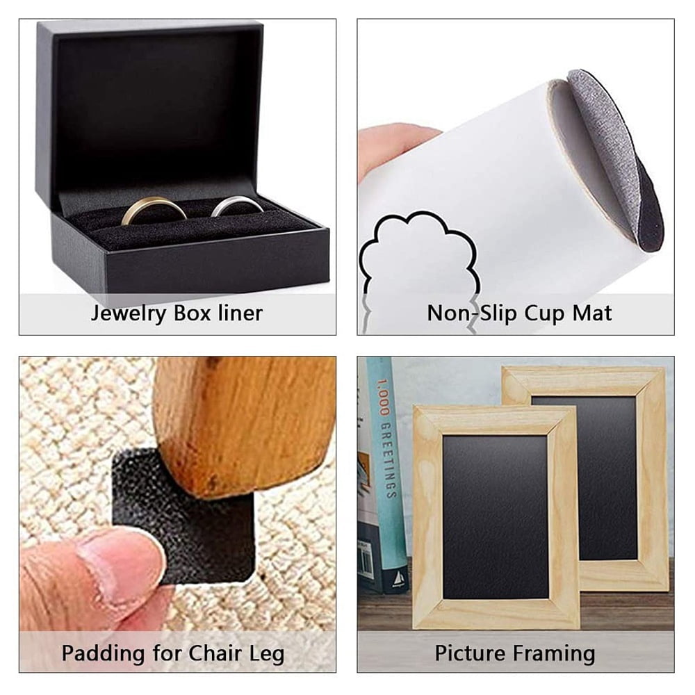 5Roll Adhesive Velvet Flocking Liner for Jewelry Drawer Craft Fabric Peel Stick Black 25x0.08cm 80~100cm/roll