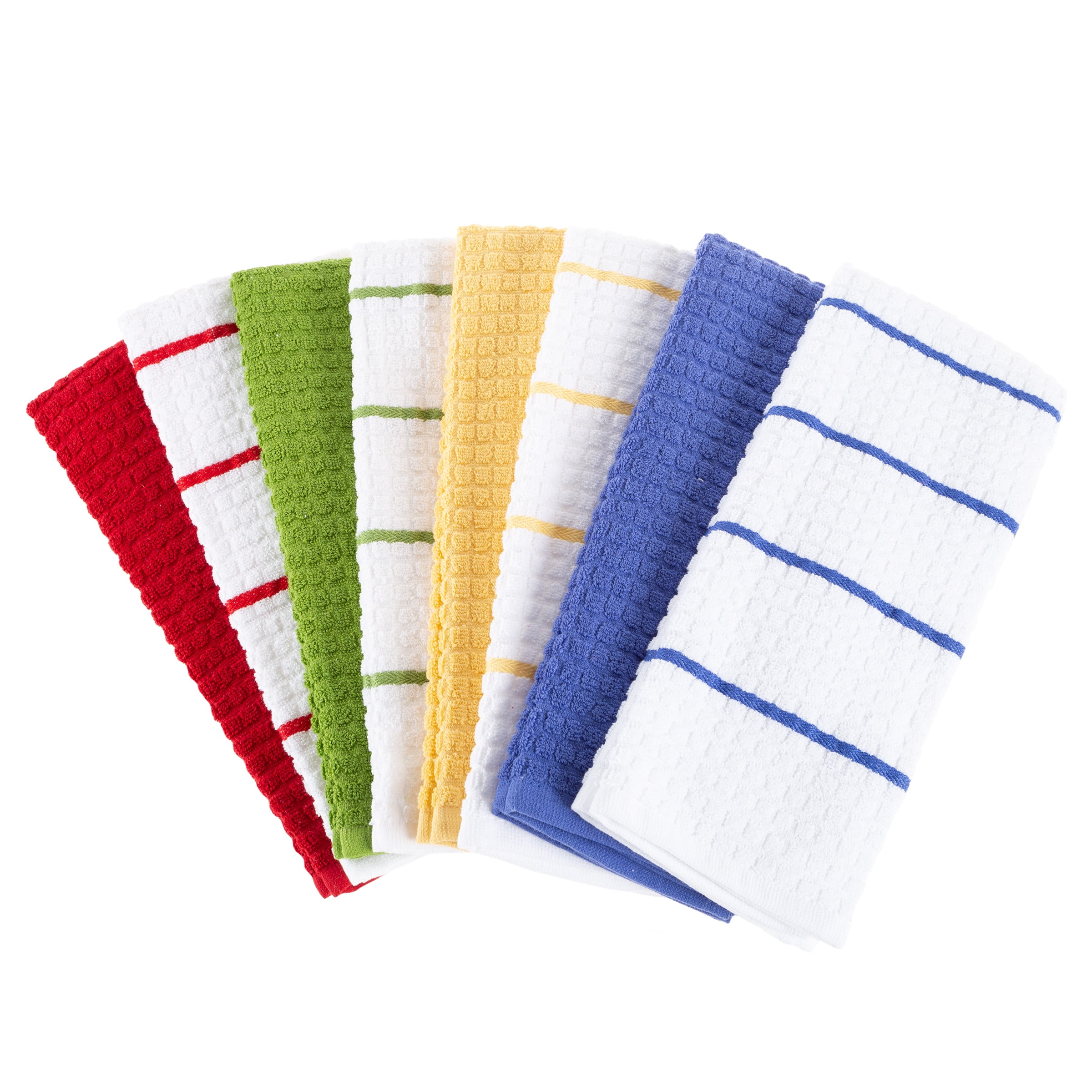 Pack of 8 Solid Multi-Colored Dish Towel & Wash Cloth Kitchen