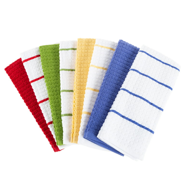8 pack 100% Cotton Kitchen Towels with Stripes and Solids by
