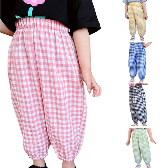 Gunia Toddler Girls Pants Baby Girl Boy Classic Plaid Elastic Jogger Gingham Long Pants Summer Fall Harem Pants 6M-7Y