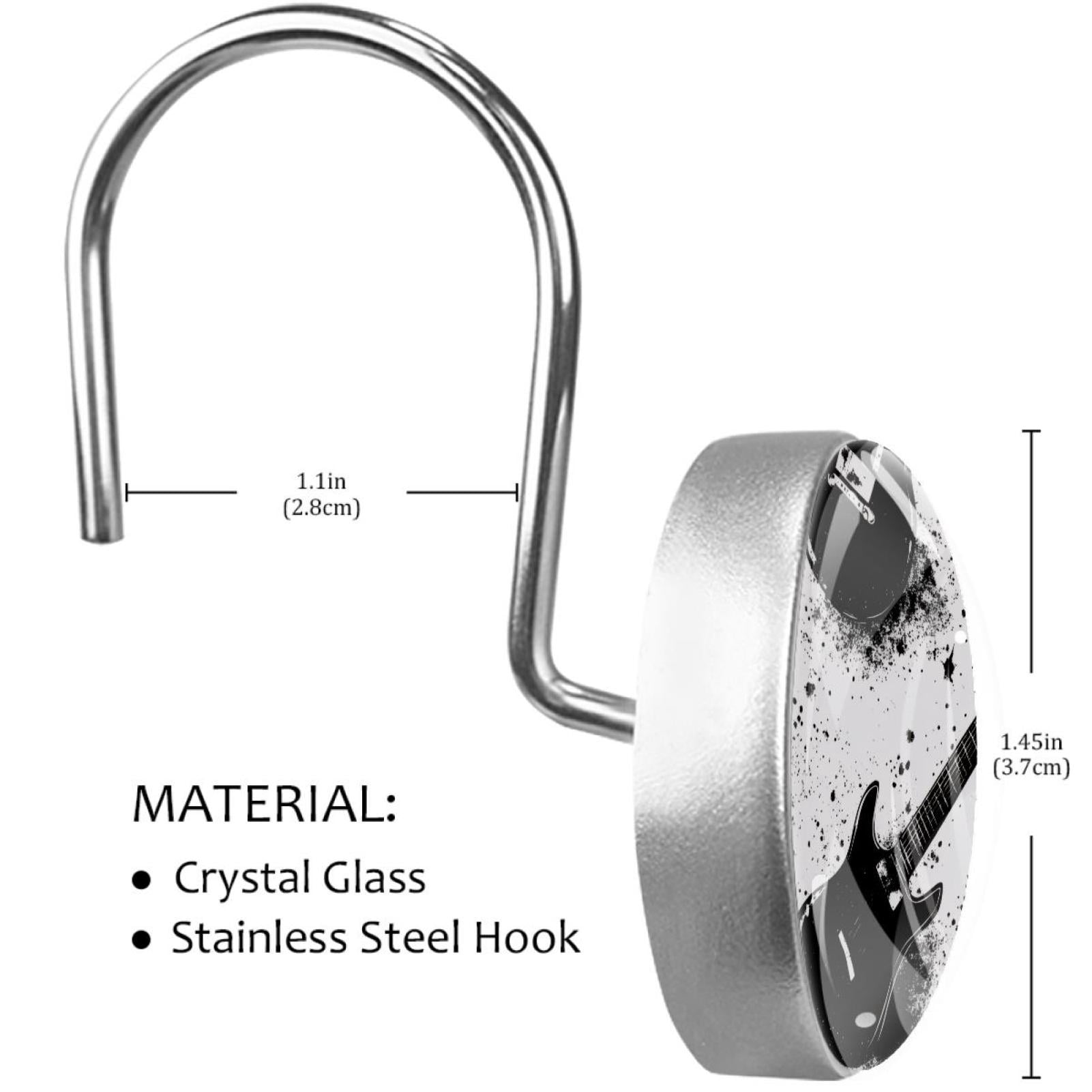 Grunge Guitar Black Splashes Shower Curtain Hooks Round Crystal Glass, Set of 12 Shower Curtain Rings - Shower Hooks for Curtain Shower Rings