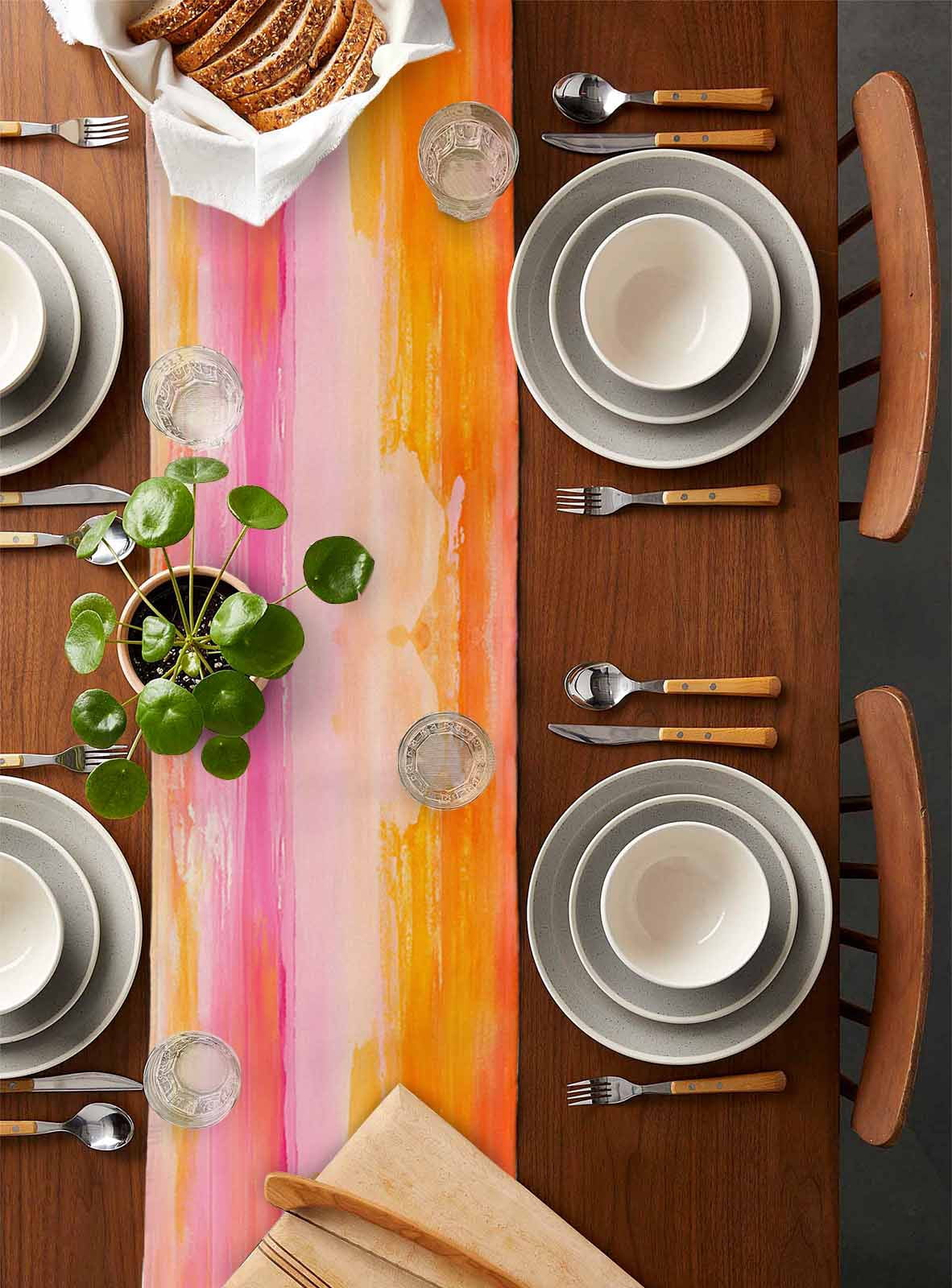 Table Runner Yellow Pink Painting Table Decoration for Kitchen Dinning Abstract Art Table Decoration for Indoor Outdoor Party Wedding Decor 13x72inch
