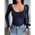 thumbnail image 6 of Women'S Long Sleeve Going Out Tops Pleated Basic T Shirts Cute Sweetheart Neck Y2K Fall Tops Dark Blue S, 6 of 8