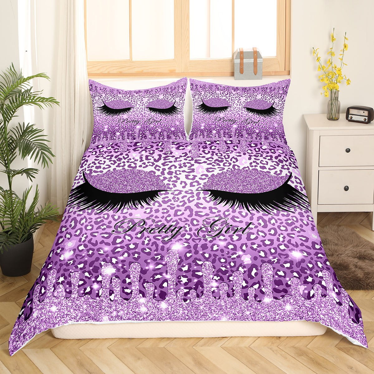 YST Girly Eyelash Bedding Sets Full Animal Print Comforter Cover