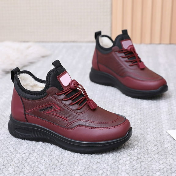 XIMIN Women's Slip On Fur Winter Warm Fleece-Lined Sneakers Waterproof Winter Boots Shoes Non-Slip Casual Sneakers Walking Comfortable Ankle Booties