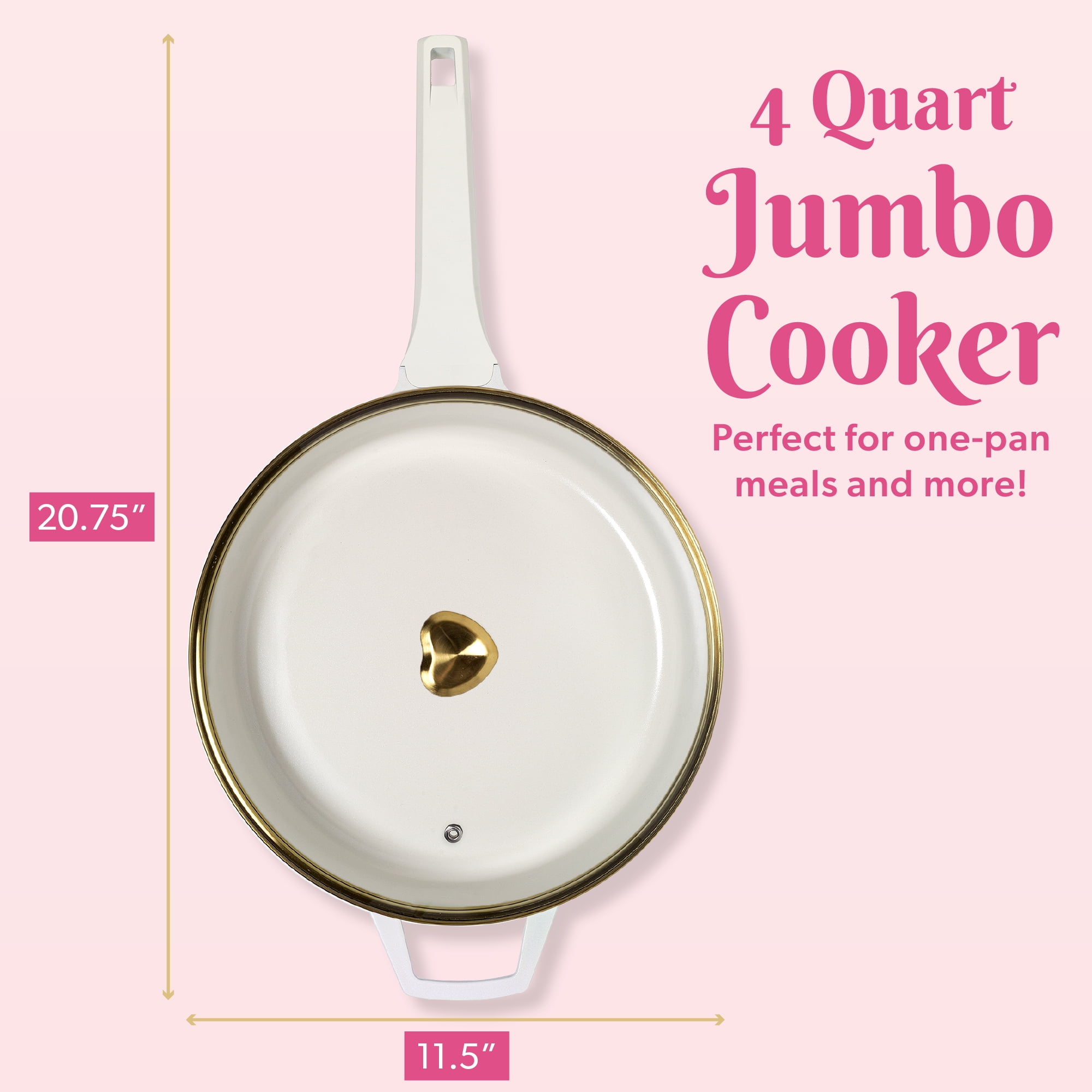 Paris Hilton 4 Quart Ceramic Nonstick Jumbo Cooking Pan Skillet for Sauteing & Frying, White Rainbow Iridescent