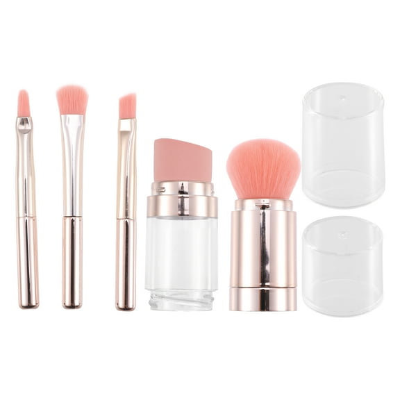 Unique Bargains 5 in 1 Makeup Brush Set Foundation Sponge Brush Eyebrow Brush Plastic Handle Pink 5.2Inches Height