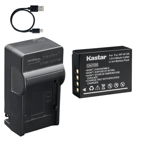 Kastar 1-Pack Battery and AC & USB-C Charger, Compatible with Fujifilm NP-W126 NP-W126S BC-W126 for X-T1 X-T2 X-T3 X-T30 X-E2 X-E3 X-A5 X100F X100V Digital Cameras