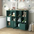 thumbnail image 5 of Lisonu Modern Accent Storage Cabinet, Green Buffet Cabinet with Glass Doors, Drawer, and Open Shelves for Living Room, Dining Room, or Entryway, 5 of 23