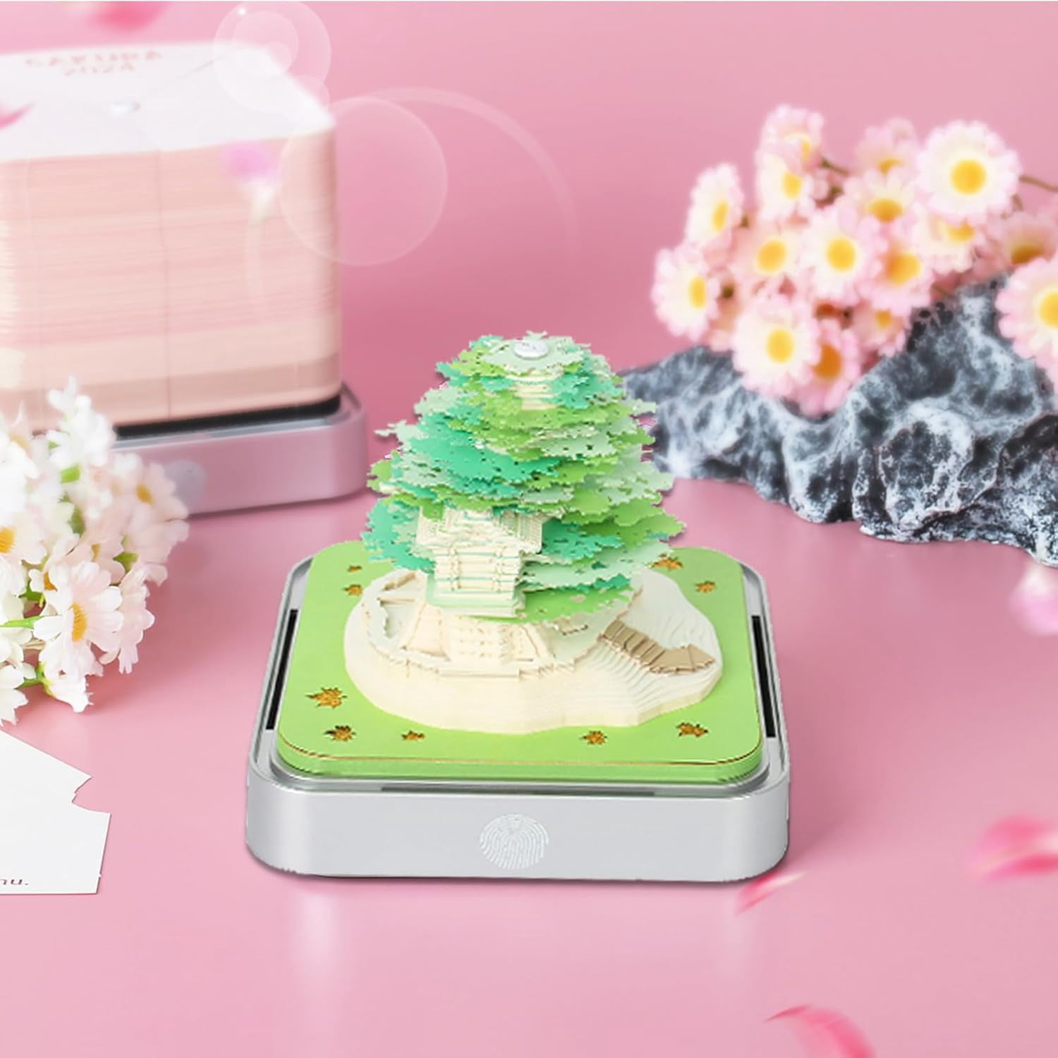 SQDWYGG 3D Memo Pads Paper, Creative Time Piece 2025 Notepad Artopad Carving Gift Desktop Decoration, Artist DIY Notes With LED Lights Craft,Green Tree,3.85" x 3.85"x 3.34"