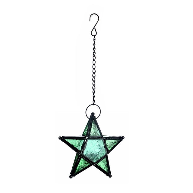 European Style Embossed Glass Five Pointed Star Candlestick Hanging Wind Lamp Aromatherapy Candle Holder for Home