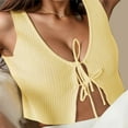 thumbnail image 6 of Women Sleeveless Crop Tank Tops Loose Fit Tie Front Crop Top Solid Spring Summer Vest Tank Top Yellow M, 6 of 8