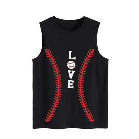 

Womens Summer Tops Ladies Summer Fashion Solid Color Baseball Print Pattern Sleeveless Vest Top T-shirt Loose Shapewear Camisole For Women Black L