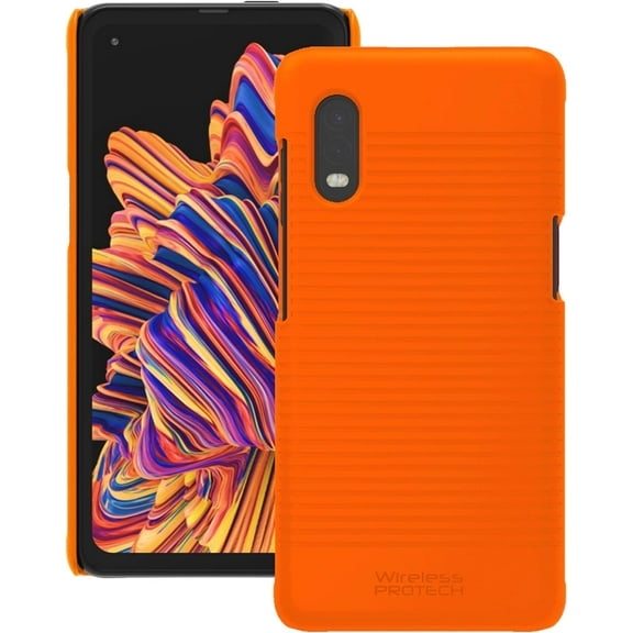 Wireless PROTECH Case Compatible with Samsung Galaxy XCover Pro Phone Model SM-G715. Durable Slim Protective Hard Cover Ribbed Case (Orange)
