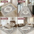thumbnail image 2 of 4'x6' Area Rugs, Machine Washable Non Slip Area Rug for Living Room, Soft Low Pile Vintage Print Pattern Indoor Bedroom Thin Carpet, Khaki, 2 of 6