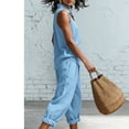 thumbnail image 5 of ibuvkizy Linen 2 Piece Set Women Cotton-Linen Outfit Set,Collared Sleeveless Wrap V Neck Ruched Tops & Elastic Waist Cropped Wide Leg Capri Pants with Pockets,Boho Casual Vacation Matching Suit, 5 of 7