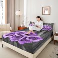 thumbnail image 4 of Feelyou Romantic Valentine's Day Queen Sheet Sets, Rose Flower Purple Flat Sheet, Rustic Lodge Cabin Queen Fitted Sheet, Microfiber Bedroom Decor, 4pcs, 4 of 7