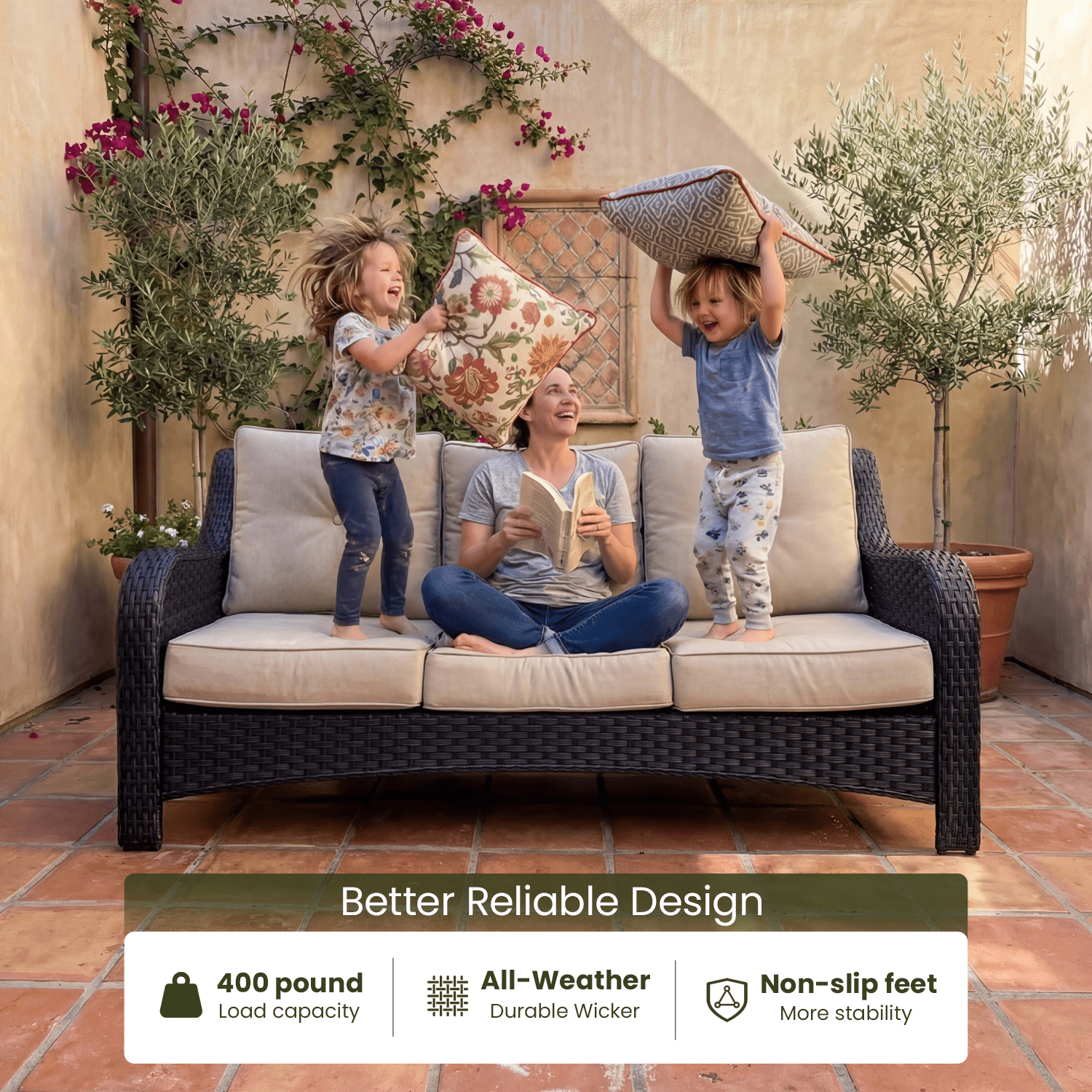 LayinSun 9 Piece Wicker Outdoor Furniture Set with 6-inch Comfy Cushions, High Back Patio Furniture Set with Swivel Rocking Chairs and Side Table
