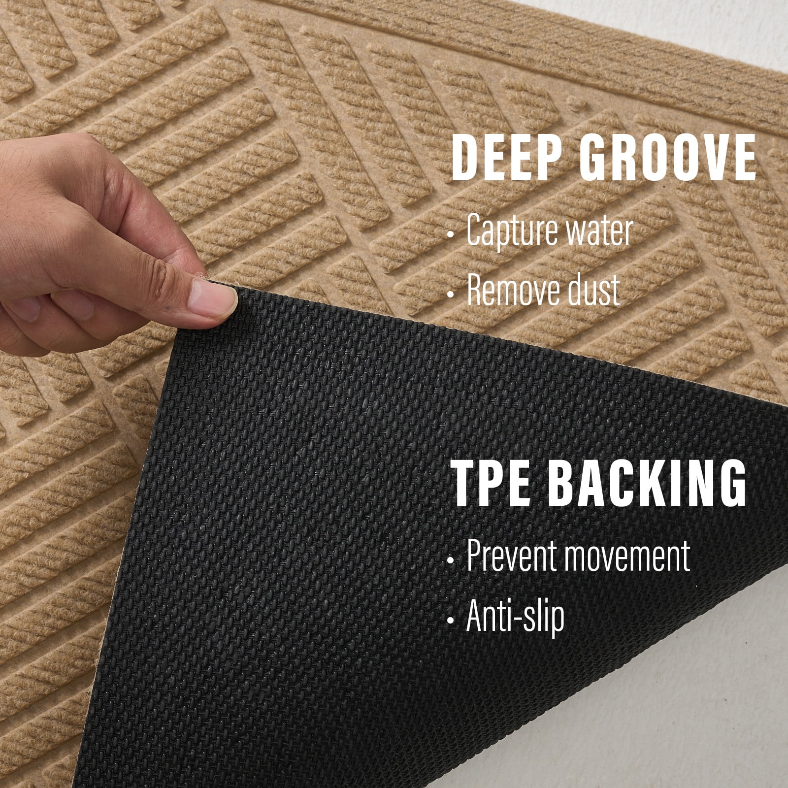 Front Doormat Non Slip Outdoor Mat 24"x36", Dirt Trapper TPE Welcome Mats Outdoor Indoor Rug, Durable Easy Clean Low Profile Doormat for Garage ,Entryway, Patio ,High Traffic Areas, Beige
