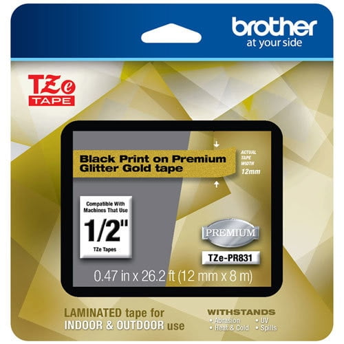 Genuine Brother 1/2" (12mm) Black on Glitter Gold TZe P-touch Tape for Brother PT-E105, PTE105 Label Maker