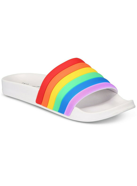INC International Concepts Women's Rainbow Rubber Slide Slippers White Small,$30