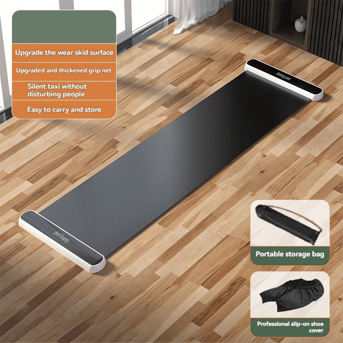 Yoga Sliding Mat Indoor Sport Speed Skating Training Board Mat Ice Hockey Roller Skating Leg Exercise 180cm Black