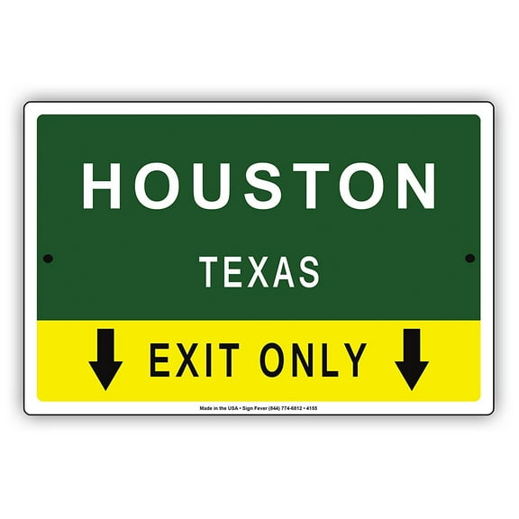 Houston Texas Exit Only With Pointer Arrow Direction Way Road Signs Alert Caution Warning Aluminum Metal Sign 8"x12" Plate