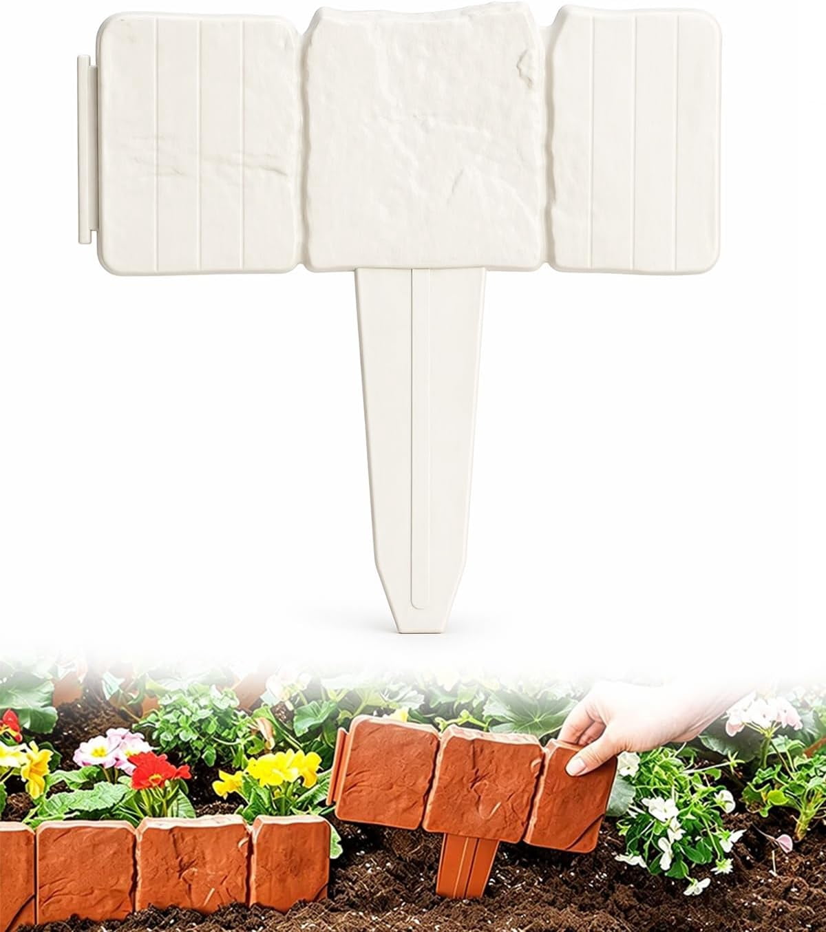 No Dig Landscape Edging – Plastic Garden Border for Flower Beds – Flexible Interlocking Lawn Edging – Weather Resistant Decorative Fence (White,20PCS)