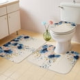 thumbnail image 4 of Spring Flowers Bathroom Rugs Set Vintage Watercolor Pink Blue Floral Gold Leaf Linen Texture Non Slip Absorbent Bath Mats 3 Piece Set, U-Shaped Floor Mat, Toilet Seat Cover Large Size, 4 of 9