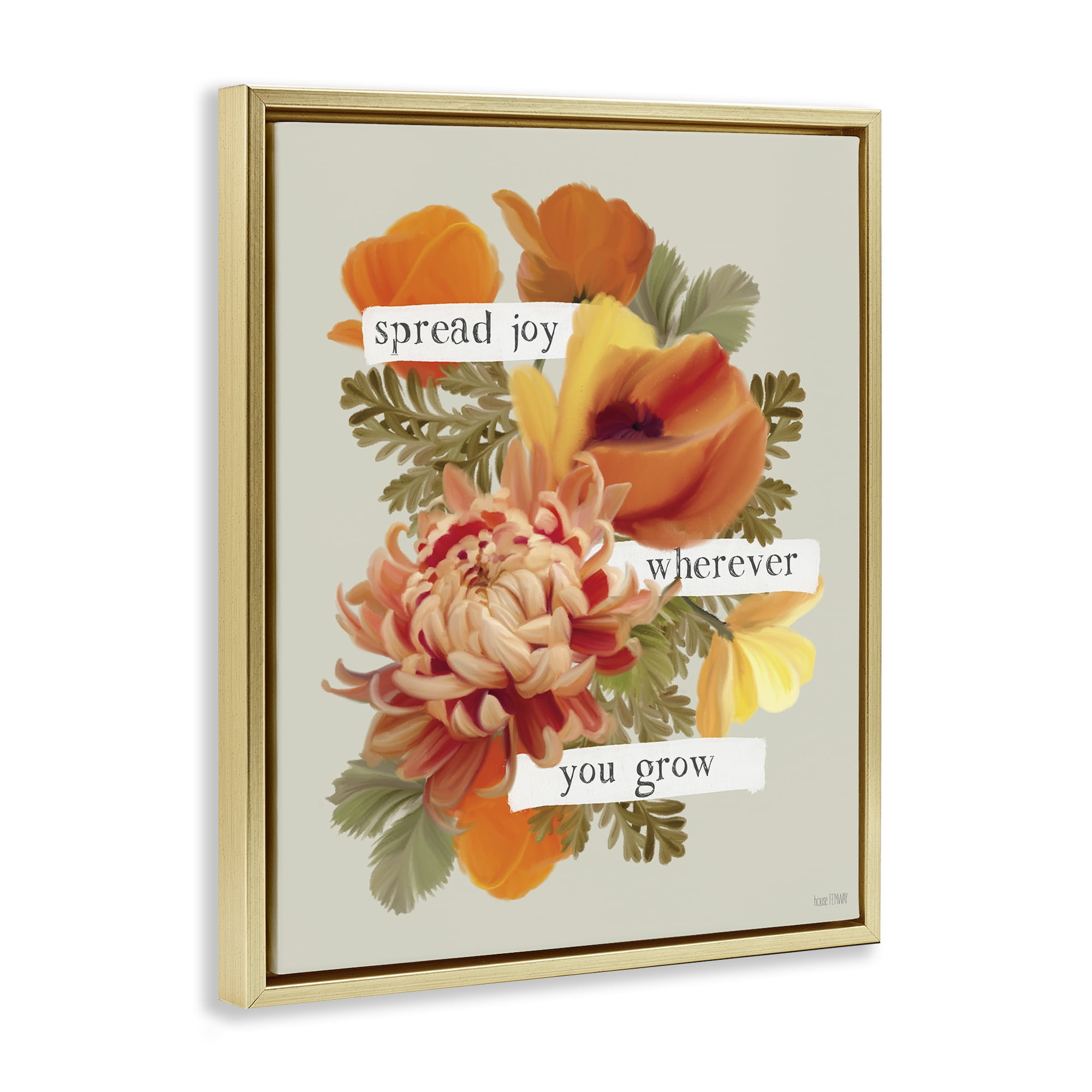 Stupell Industries Spread Joy Flowers Botanical & Floral Painting Gold Floater Framed Art Print Wall Art, 17 x 21