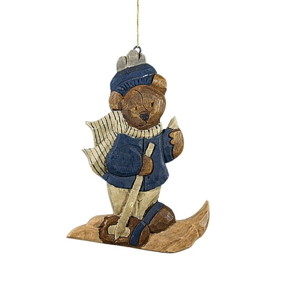 Boyds Bears Resin Skier Bear - 1 Ornament 5.5 Inch, Wood - Strausbaugh Rare Carvers 7127 Brown
