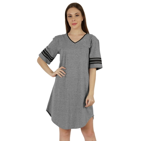Inkmeso Women V-Neck Short Sleeve Dresses Solid Casual Loose Fit T-Shirt Sports Tunic Short Dress