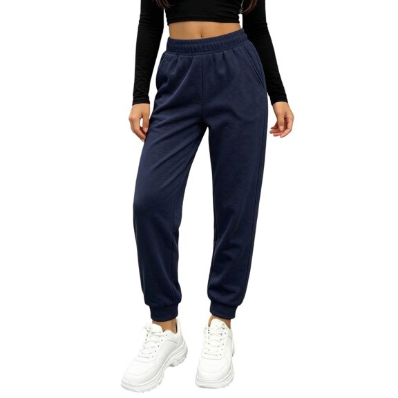 YgkuHd Kids Solid Jogger Sweatpants Pants Elastic Waist Side Pocket Casual Sweatpants for Multi Age Daily Wear Navy 5-6Years