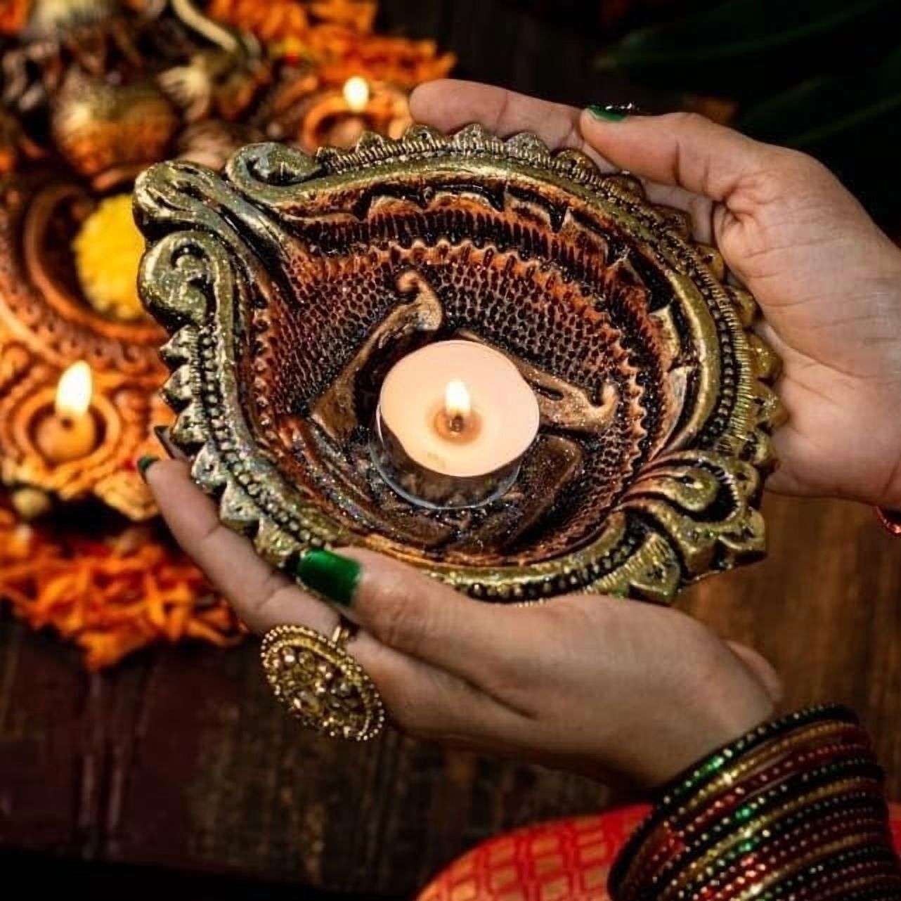 Terracotta Large Swastik Diya Set of 2 - Traditional Handmade Oil Lamps Decorative Gift