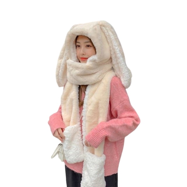 Matsuzay Bufanda 3 en 1, sombrero, guantes, cálido clima frío, calentador de manos de felpa, regalo para exteriores, decoración de ropa Suministros térmicos Beige
