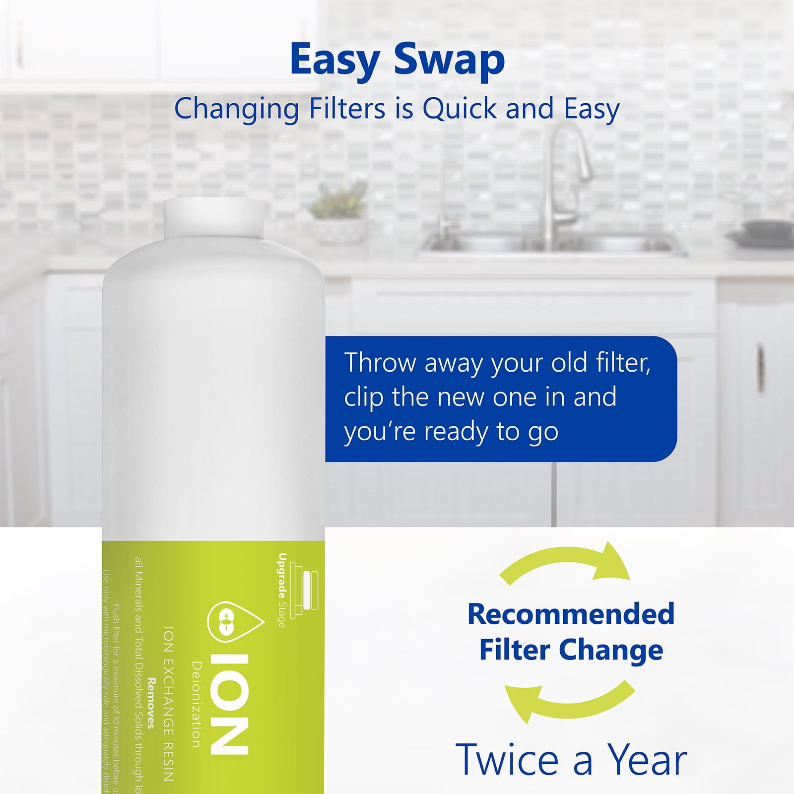 Express Water Deionization Water Filter Replacement DI Water Purifier 10 inch Under Sink and Reverse Osmosis System