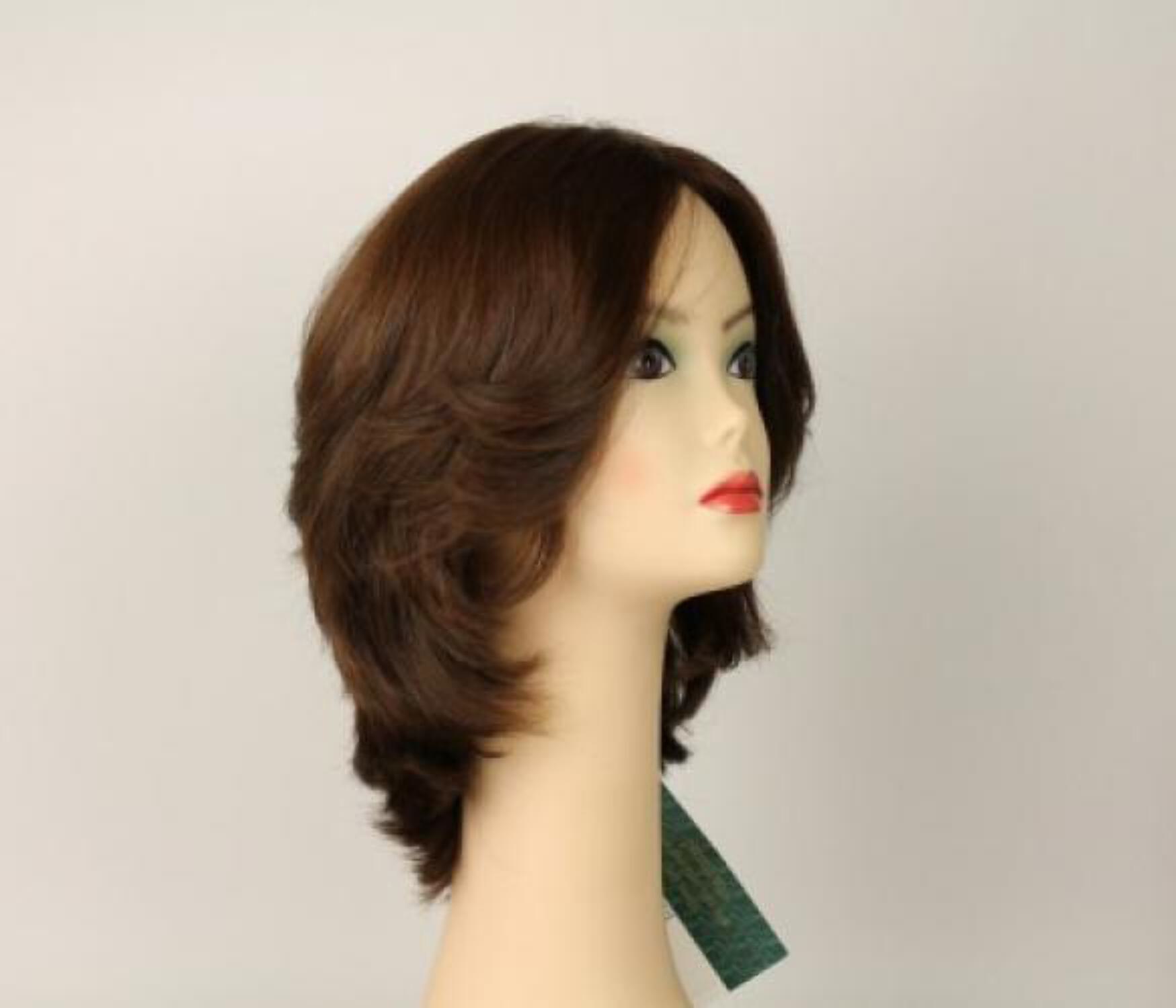European Human Hair Freeda Wig Shlomit Brown With Reddish Highlights Skin Top Size M