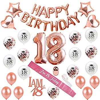 18th Birthday Decorations Party Supplies - Rose Gold 18 Birthday ...