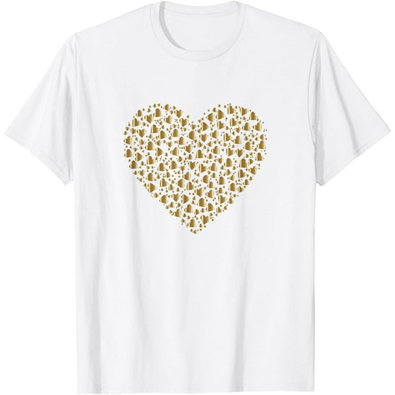 Gold Red Heart Valentine's Day T-Shirt Women Girls