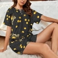 thumbnail image 4 of Gukieu Bee Print Women's Short-sleeved Pajama Set, Round Neck Button Top Elastic Shorts 2-piece Set, Summer Home Leisure Clothing-Small, 4 of 6