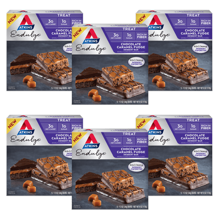 Atkins Endulge Treat, Chocolate Caramel Fudge Dessert Bar, Keto Friendly, 6/5ct Boxes