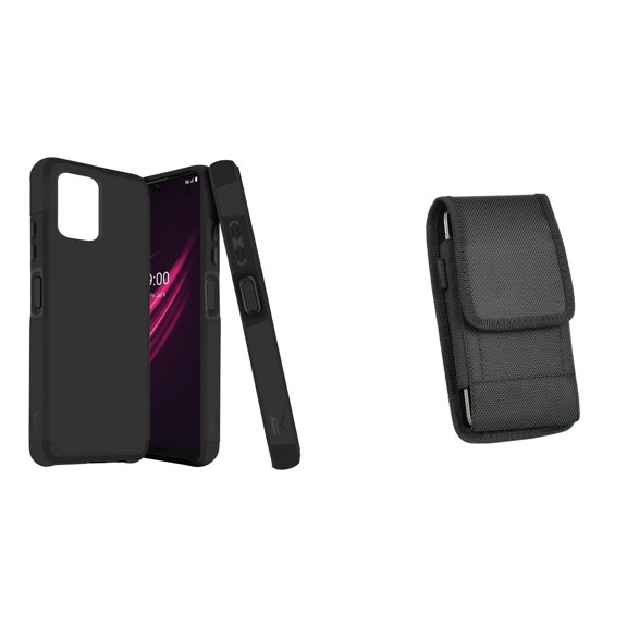 Case and Pouch Bundle for REVVL 6 5G: Dual Layer Slim Case (Black) and Vertical Nylon Belt Holster
