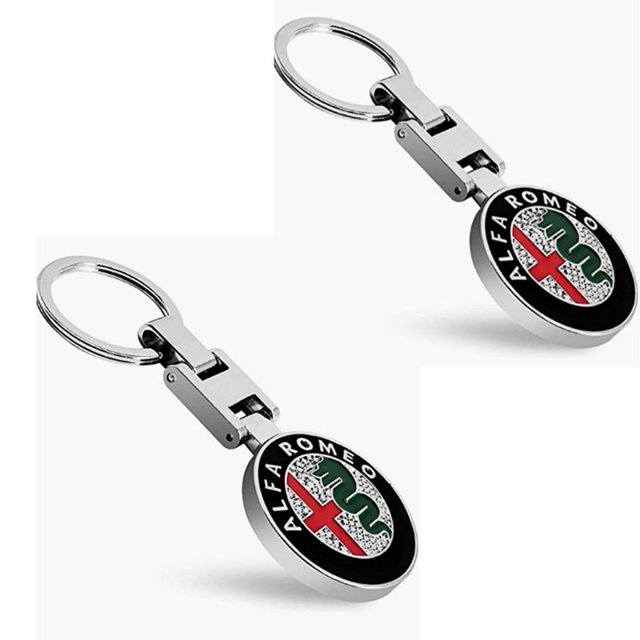 2 uds doble cara Alfa Romeo coche Logo coche con llavero de Metal anillo colgante