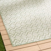 NICOLE MILLER NEW YORK Corin Small Diamonds Indoor Outdoor Area Rug, UV Fade Resistant, Low Pile, Seafoam/Cream, 7'10x10'2