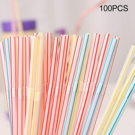 

100Pcs 8.3 Inch Colorful Flexible Plastic Drinking Straws Individually Wrapped Bendable Disposable Straw for Party for Use with Any Jumbo Cup or Water Bottle