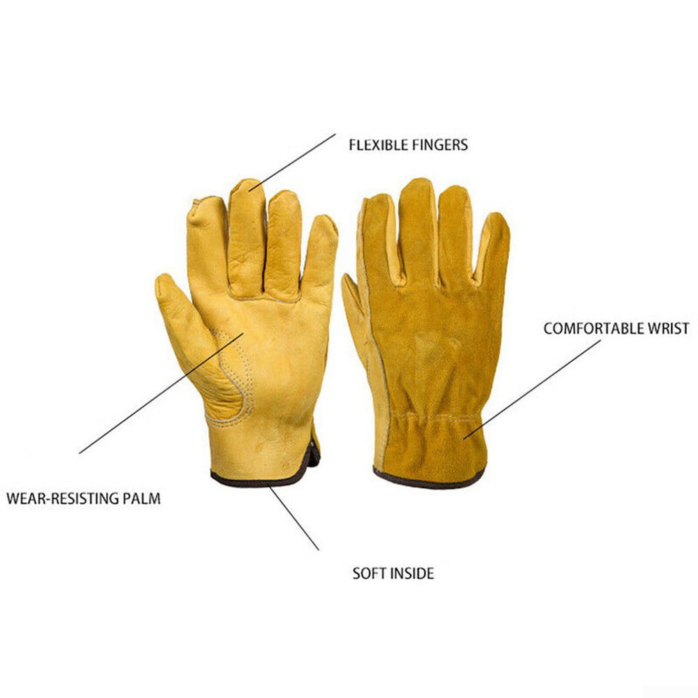 1 Pair Heavy Duty Gardening Gloves Men Women Thorn Proof Leather Work Yellow UK~ 