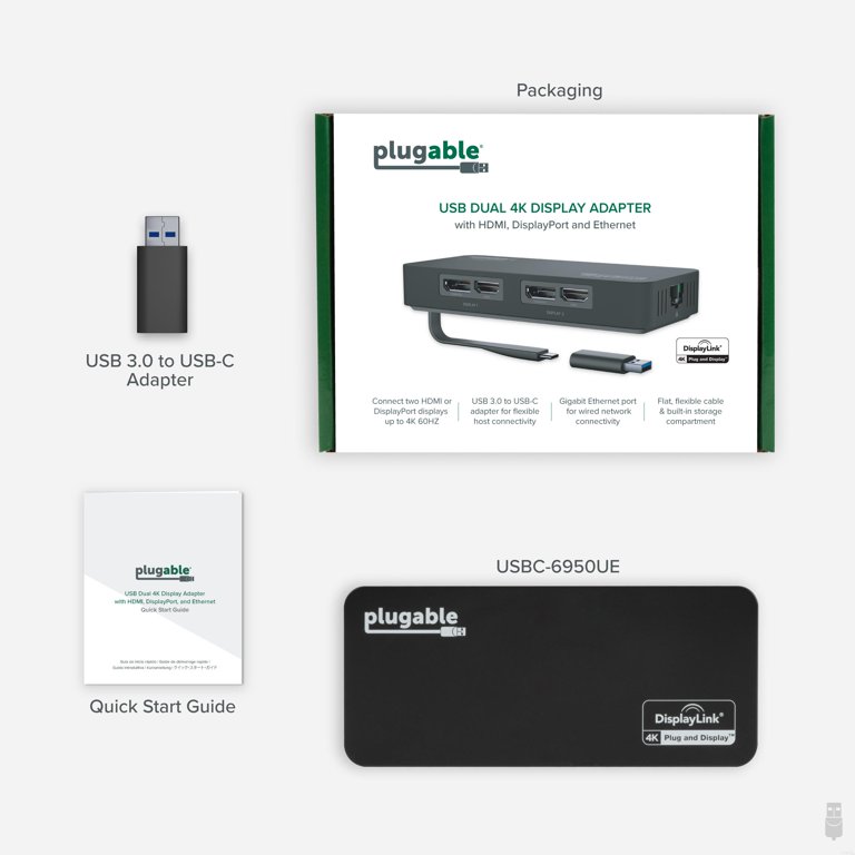 Plugable 4K DisplayPort and HDMI Dual Monitor Adapter with