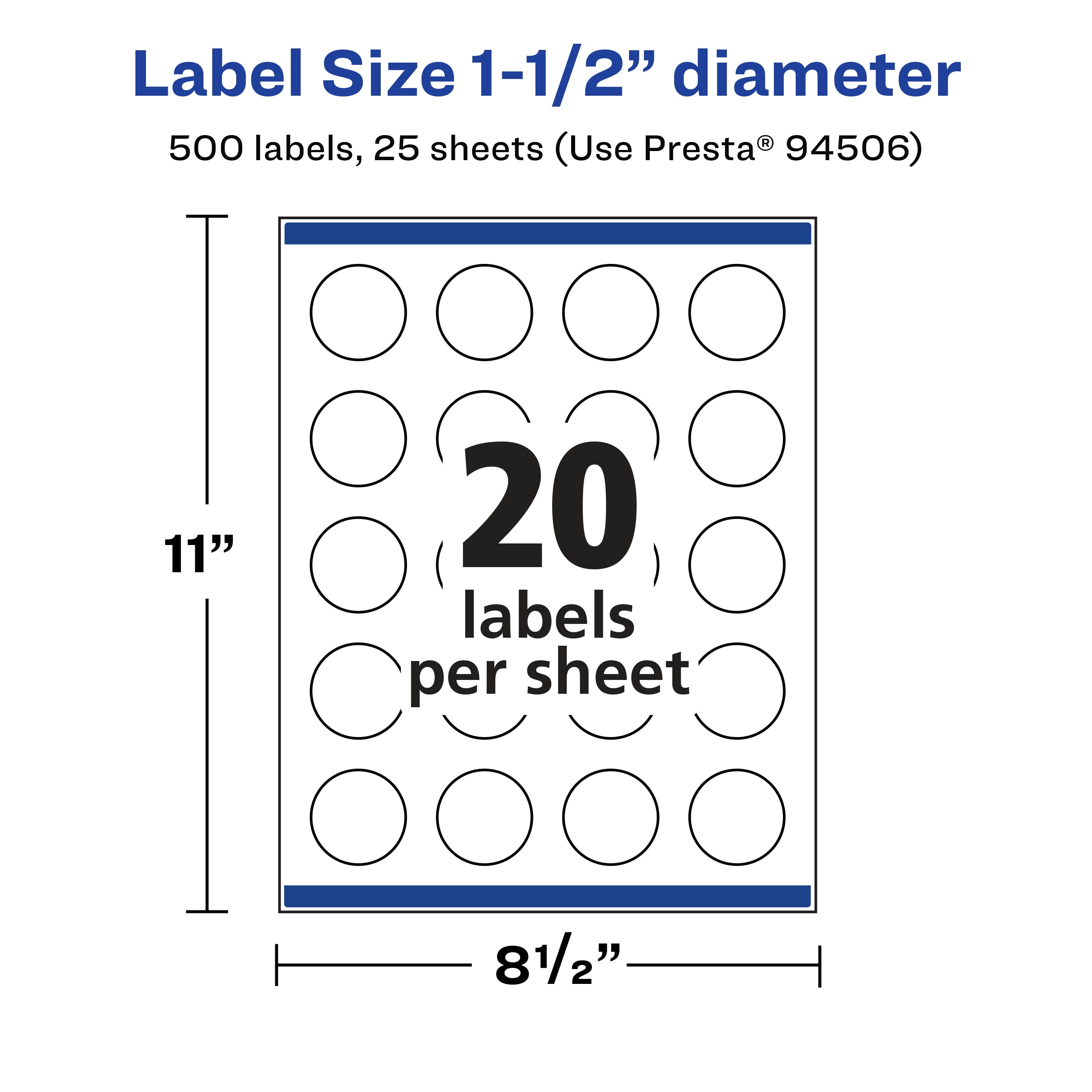 Avery Matte White Round Labels, 1.5" Diameter, 500 Labels
