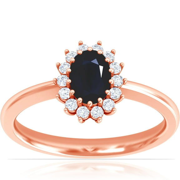 GemsNY September Birthstone - Classic Princess Diana Replica Oval Sapphire Halo Ring (Grade - A | 0.79cttw)